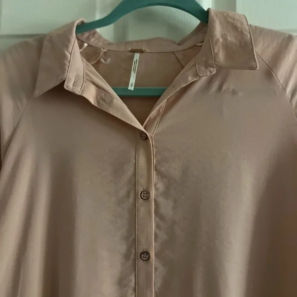 Free People Peach/pink Button Down Babydoll Mini Dress. Oversized. Size S. EUC! - Picture 5 of 12